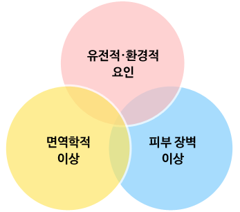 유전적·환경적요인, 면역학적 이상, 피부장벽 이상